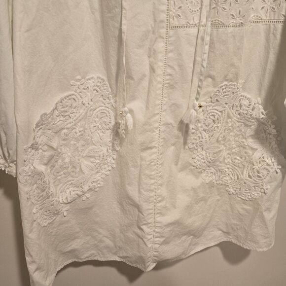 Johnny Was Dress Women Large White Jade Ekaterina Embroidery Pockets Tassel FLAW - Picture 3 of 13